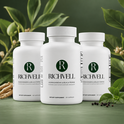 3x Richvell™ Organic Ashwagandha & Black Pepper