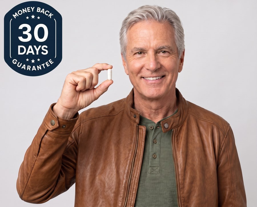 Smiling man holding capsule